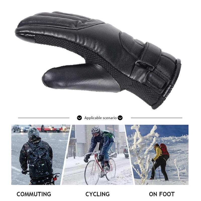 (image for) TENGOO USB Electric Heated Thermostatic Gloves Waterproof PU Touchscreen Heated Gloves Winter Motorcycle Riding Hand Warm Gloves
